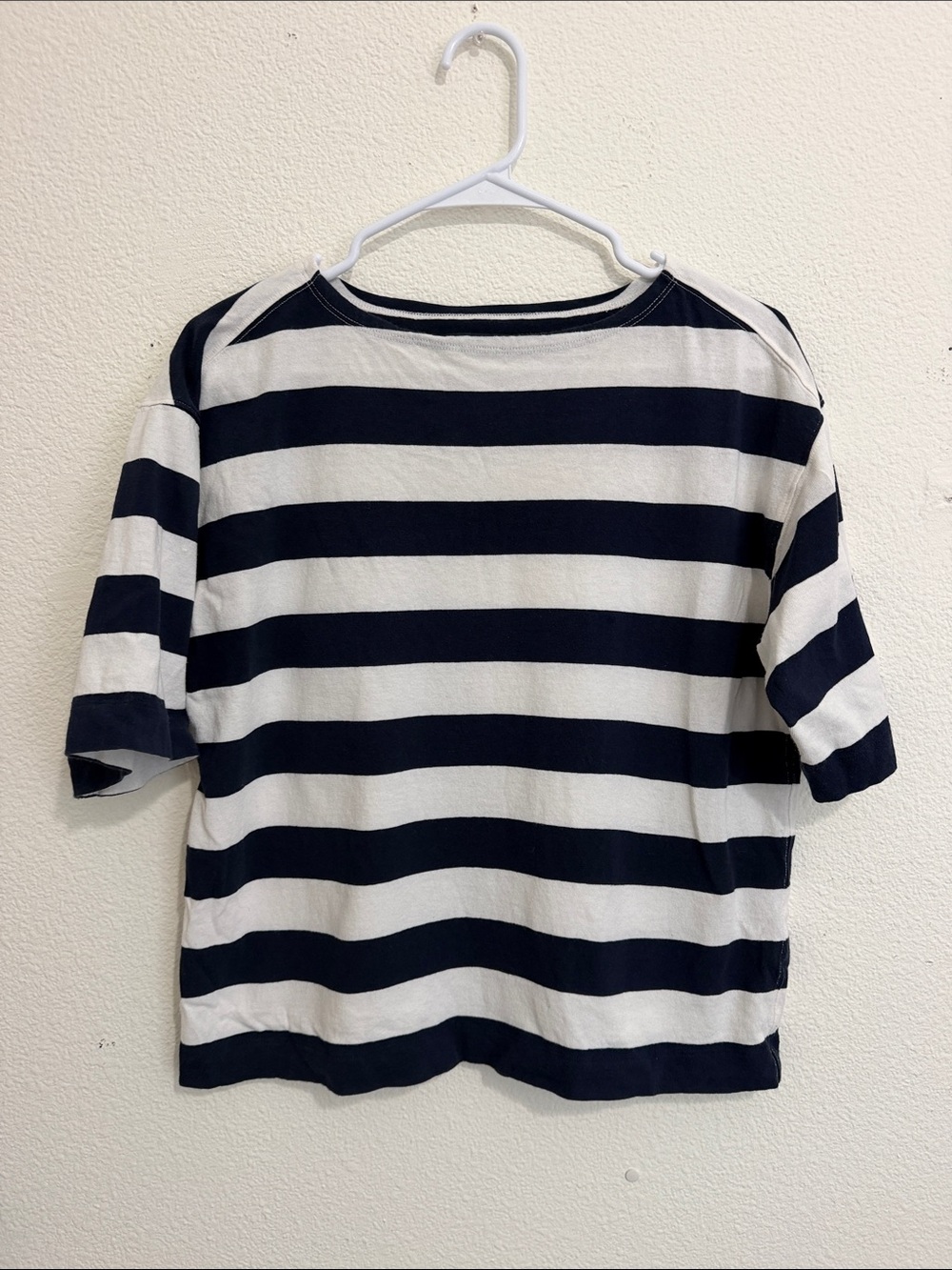 Everlane Striped Short-Sleeve Boatneck Top - Navy and White